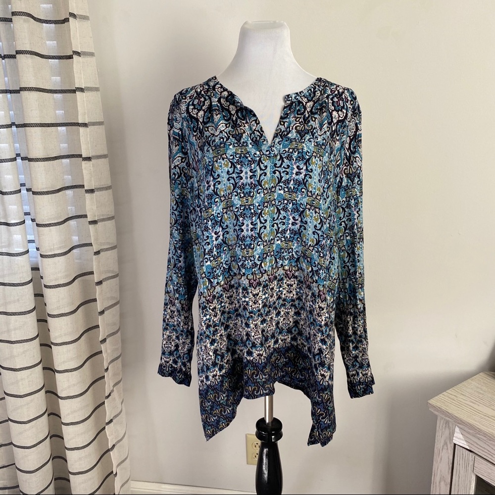 J. Jill blue patterned career blouse size XL